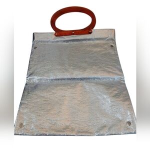 Vintage Silver Tote Bag Fold Over Snap Tote